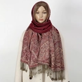 Detailed paisley pattern and tassels on burgundy ethnic polyester shawl for women - 175*70cm / Burgundy Beige (2#)