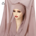 Muslim chiffon hijab set in sand color with matching inner cap and magnetic fastener - Sand