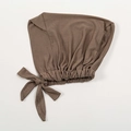 Elastic modal cotton inner hijab cap with side ribbon bow detail in deep coffee brown - Khaki (7#)