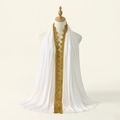 White mercerized cotton hijab for women with elegant gold sequin lace trim details - 185x55cm / White (SW096-3)