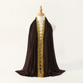 Elegant dark brown mercerized cotton hijab with golden sequin lace embroidery trim - 185x55cm / Coffee (SW096-4)
