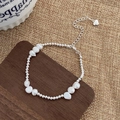Elegant silver beaded bracelet with irregular white pearls and heart pendant extension chain - Silver Freshwater Pearl Bracelet (B-317)