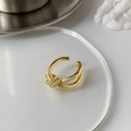 Elegant gold double-layered interwoven ring with shimmering white zircon stones - Gold Knot Zirconia Adjustable Ring (C-126)