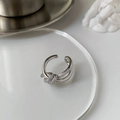 Silver geometric spiral knot ring with pave cubic zirconia in minimalist setting - Silver Knot Zirconia Adjustable Ring (C-126)