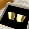 Luxurious geometric gold curved stud earrings with high-polish mirror finish in gift box - Gold Large Stud Earrings (A-1576)