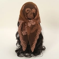 Brown mesh headscarf with paisley embroidery and scalloped lace edges for women - 78x73cm / Brown (Style 1)