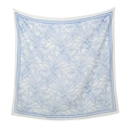 Pañuelo cuadrado de poliéster con estampado de hojas azul y blanco y borde elegante - 110*110cm / Hojas tropicales blanco y azul (44#)