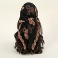 Elegant black lace hijab with brown paisley embroidery in a breathable mesh fabric - 78x73cm / Black (#2)