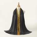 Elegant dark grey mercerized cotton hijab featuring golden sequin lace embroidery - 185x55cm / Dark Grey (SW096-6)