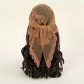Brown mesh lace headscarf with floral embroidery on long wavy hair in vintage style - 78x73cm / Camel (3#)