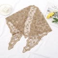 Elegant brown lace headscarf with hollow floral patterns and vintage scalloped edges - Camel