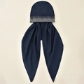 Close-up of sparkling rhinestones on navy blue stretch hijab turban and headscarf fabric - Navy Blue (2#)
