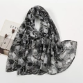 Detail of soft black and white floral print voile scarf with lightweight semi-sheer texture - Black and White Artistic Floral (VS713-1#)