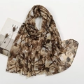 Detailed view of floral voile scarf texture with elegant earth-tone prints on white background - Earth Tone Abstract Floral (VS713-2#)
