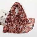 Elegant floral print voile scarf in reddish brown for women, lightweight spring shawl - Brown Red Elegant Floral (VS713-4#)