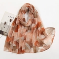 Detailed texture of lightweight orange and brown voile scarf with ginkgo leaf pattern - Orange Brown Ginkgo Leaf Print (VS714-2)