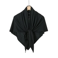 Detailed view of black mercerized cotton triangle scarf with elegant draped knot - 135x65cm / Black