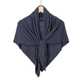 Detail of dark blue mercerized cotton headscarf with fine knit texture on wooden hanger - 135x65cm / Navy Blue