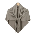 Close-up of soft mercerized cotton triangle shawl with delicate knit texture in grey - 135x65cm / Brown Green