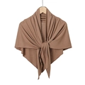 Detail of soft brown mercerized cotton triangle scarf showing smooth knit texture - 135x65cm / Reddish Brown