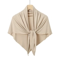 Detail of mercerized cotton triangle scarf showing soft beige knit texture and front knot - 135x65cm / Light Khaki