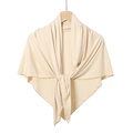 Detail of soft cream mercerized cotton triangular scarf with elegant cross-knot design - 135x65cm / Beige