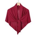 Detail of soft wine red mercerized cotton headscarf with fine knit texture and tie front - 135x65cm / Burgundy