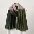 Detailed texture of gradient linen scarf with short fringe edges in grey and green - 3# Army Green + Dark Green