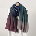 Gradient ombre pashmina scarf in blue green purple shades with frayed edges on hanger - 5# Purplish Red + Peacock Blue