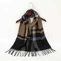 Classic plaid checkered tassel scarf in earthy tones for cozy autumn winter style - Earth Tone Multicolor Patchwork (YR108-03)