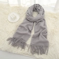 Thick grey cashmere-like winter scarf with tassel fringe for men and women - Gray
