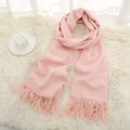 Soft light pink cashmere-feel scarf with fringes on white faux fur background - Snow Bud