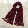 Thick wine red cashmere-feel scarf with long tassels for winter warmth and styling - Burgundy