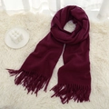 Winter warm burgundy cashmere-feel scarf for women with elegant tassel fringe - Dark Wine Red
