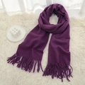 Solid deep purple winter knitted scarf with fringe, soft cashmere-like fabric - Purple