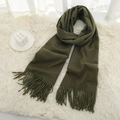 Thick army green cashmere scarf with fringe tassels on white plush carpet background - Army Green
