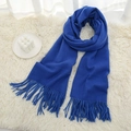 Solid royal blue cashmere-like thick scarf with tassels on white plush background - Sapphire Blue