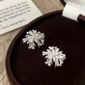 Detailed macro of silver firework stud earrings with clear zircon in a velvet box - Silver Firework Stud Earrings