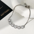 Detail of adjustable silver bracelet with square cubic zirconia and slider clasp - Silver