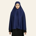 Solid navy blue long khimar hijab in soft crystal hemp fabric for modest coverage - 130x95cm / Navy Blue (2#)