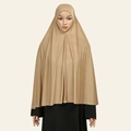Front view of a long khaki pull-on khimar hijab made of 40D crystal linen fabric - 130x95cm / Khaki (3#)