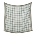 Elegante pañuelo cuadrado de poliéster a cuadros grises con borde marrón para mujer - 110*110cm / 75# (Cuadros gris claro y blanco roto)