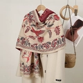 Ethno-Böhmen-Kaschmirschal mit Paisley-Mustern, rotem Vogeldruck und Quastenbesatz - 185*70CM / 3# Beige Und Weinrot