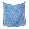 Elegante pañuelo cuadrado de poliéster azul para mujer con estampado floral blanco - 110*110cm / Estilo Floral de Líneas Azul Claro (69#)