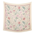 Detail eines quadratischen Seidenschals mit Vintage-Blumenmuster und rosa Rand - 110*110CM / Hellrosa Wellenkante Vintage Floral (29#)