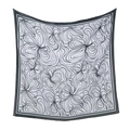 Elegante pañuelo cuadrado de poliéster blanco con estampado floral gris y borde - 110*110cm / Flores abstractas blanco y gris (67#)