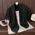 Detail of premium black cotton linen square scarf paired with a satin sleeveless top - 90cmx90cm / Black