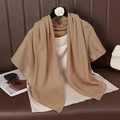 Close-up of light brown cotton linen scarf showing soft fabric texture and elegant drape - 90cmx90cm / Camel