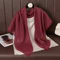 Detail of dark red linen-cotton scarf with a silky sheen on a white camellia hanger - 90cmx90cm / Burgundy