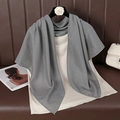 Detail of dark grey premium cotton linen scarf draped on a white sleeveless top - 90cmx90cm / Gray